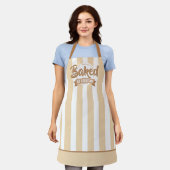 Tablier Trendy Beige Stripes Girly Bakery Chef Caterer (Porté)