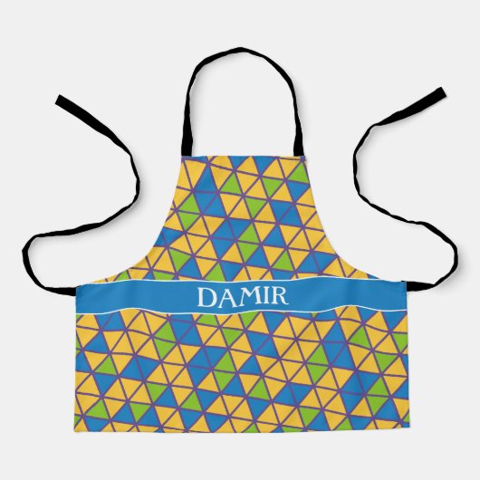 Tablier Triangles vert jaune Motif minimal (Recto)