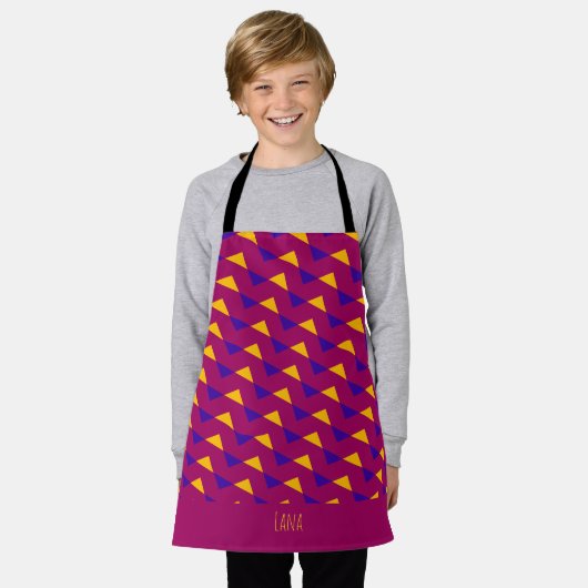 Tablier Triangles violet Jaune minimal Motif (Porté)