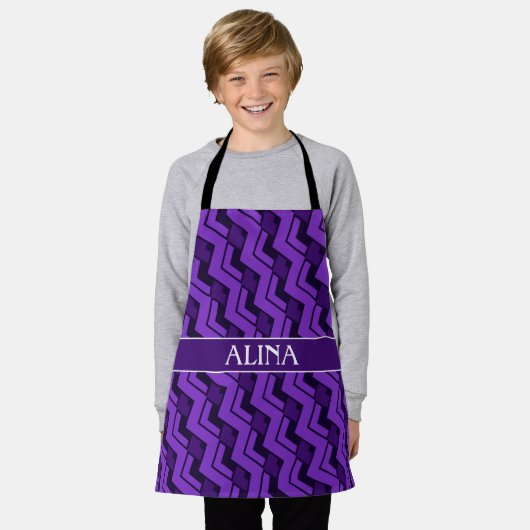 Tablier Triangles violet noir minimaliste Motif (Porté)