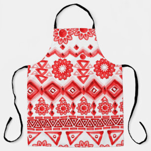 Tablier Tribus rouge, motif ethnique aquarelle.