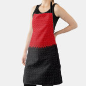 Tablier tricot rouge-noir : closeup rayé. (Insitu)