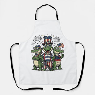 Tablier Trio d'alligators patriotiques vintage quatrième j