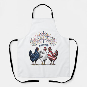 Tablier Trio de poulets patriotiques Gravure vintage vecte