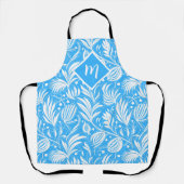 Tablier Tropical Blue Floral Pattern Diamond Monogramme (Recto)