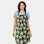 Tablier Tropical continu motif fleurs blanches feuille ver (Porté)