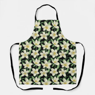 Tablier Tropical continu motif fleurs blanches feuille ver