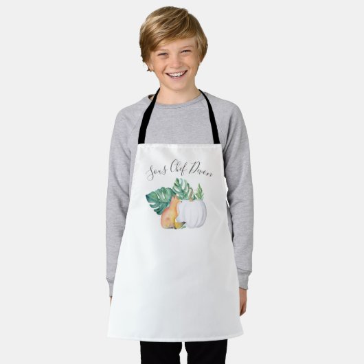 Tablier Tropical Fall Fox, Monstera et Citrouille Apron (Porté)
