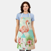 Tablier Tropical Flamingo Watercolor & Geometric Pattern (Porté)