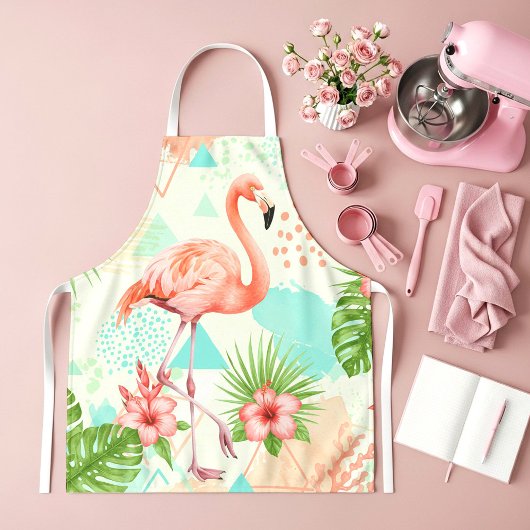 Tablier Tropical Flamingo Watercolor & Geometric Pattern