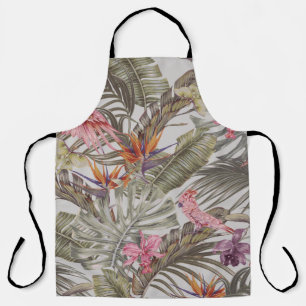 Tablier Tropical flowers, palm leaves, bird of paradise