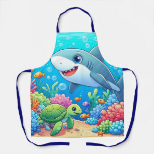 Tablier Tropical/Hawaii requin et tortue sous l'eau coloré