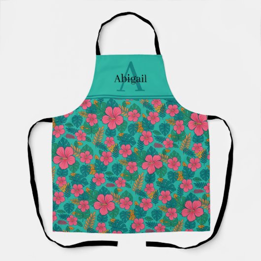 Tablier Tropical Hibiscus and Palm Leaf Pattern  (Recto)