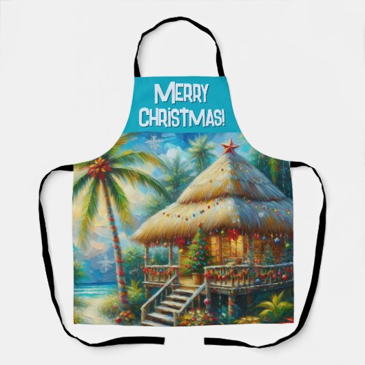Tablier Tropical Hut Arbre de Noël Palmier Personnalisé (Recto)