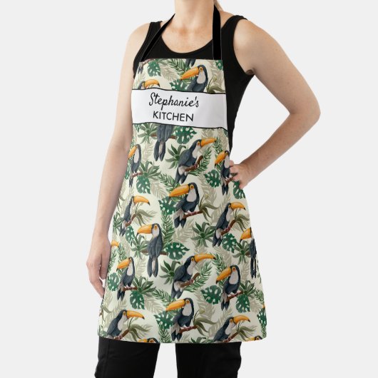 Tablier Tropical Toucan Bird Palm Feuille Ferns Texte pers (Insitu)