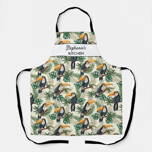 Tablier Tropical Toucan Bird Palm Feuille Ferns Texte pers (Recto)