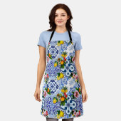 Tablier tuiles siciliennes, majolica, citrons, agrumes   (Porté)