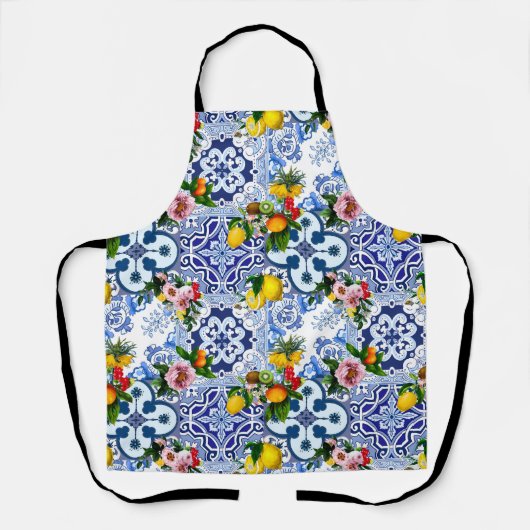 Tablier tuiles siciliennes, majolica, citrons, agrumes   (Recto)