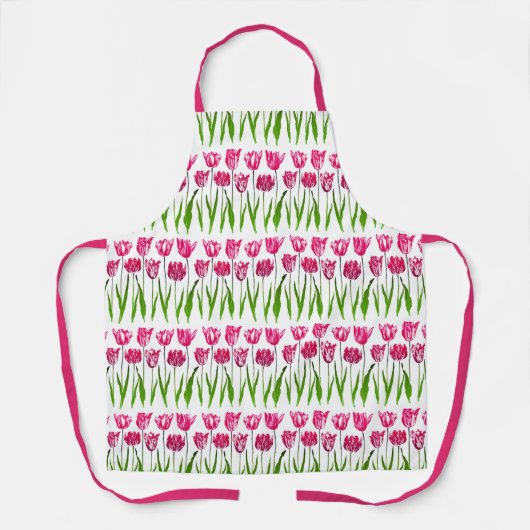 Tablier Tulip Garden Imprimer en rose et vert Fuchsia (Recto)