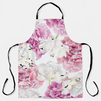 Tablier Tulipe blanche de pivoine rose Vintage