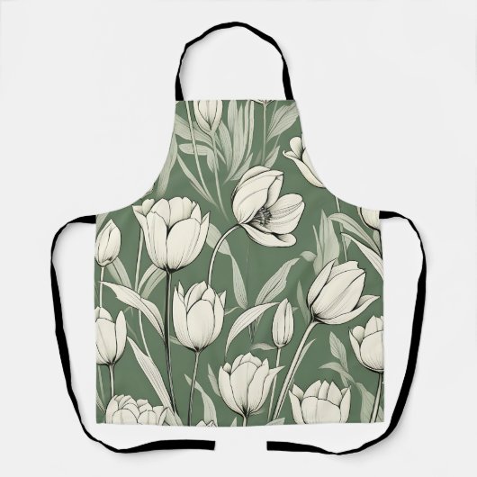 Tablier Tulipe Botanique Sur Sage Green (Recto)