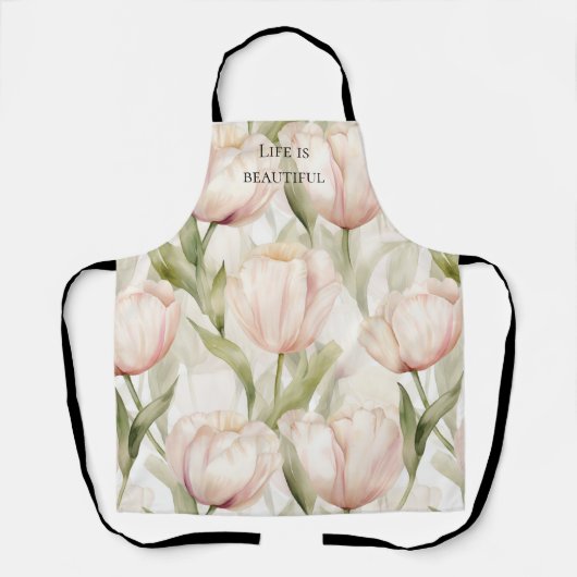 Tablier Tulipes à crème rose pâle Fête des mariées florale (Recto)