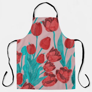 Tablier Tulipes de printemps, motif floral dessiné à la ma