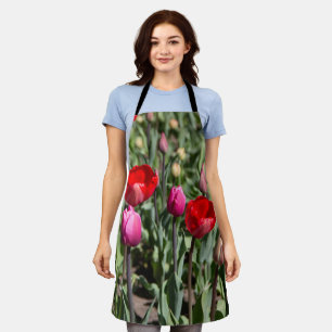 Tablier Tulipes rouge et violette délicates