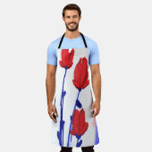 Tablier Tulipes rouges avec bleu (Porté)