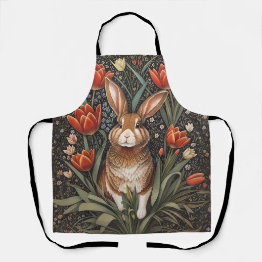 Tablier Tulipes rouges Brown de lapin William Morris inspi (Recto)