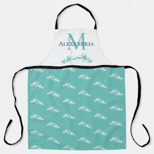Tablier Turquoise Bleu Blanc Monogramme Nom Motif homard