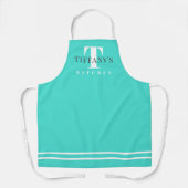 Tablier Turquoise blue custom name monogram kitchen apron (Recto)