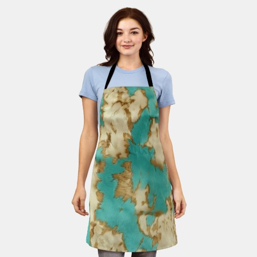 Tablier Turquoise Brown Cream Animal Cowhide Western (Porté)