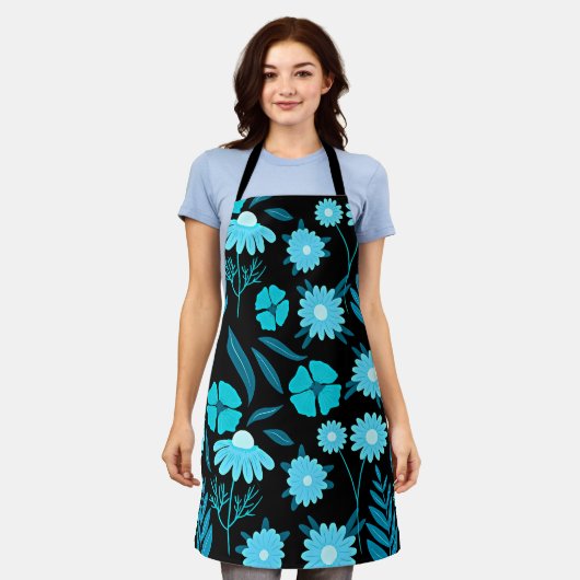 Tablier Turquoise en fleurs (Porté)
