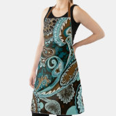 Tablier Turquoise et marron vintage paisley neuf (Insitu)