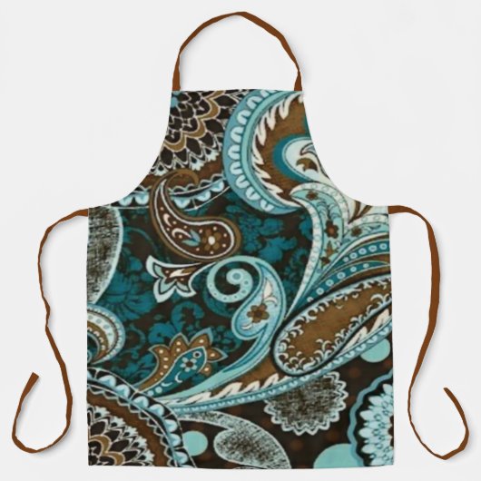 Tablier Turquoise et marron vintage paisley neuf (Recto)