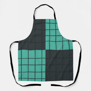 Tablier Turquoise Gris Foncé Motif Grille Minimaliste Mode