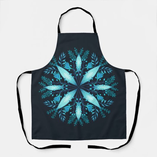 Tablier Turquoise Mandala - Fleur de flocon de neige bleu (Recto)