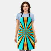 Tablier Turquoise orange noir Motif radial (Porté)