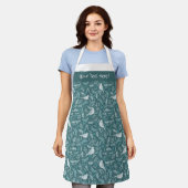 Tablier Turquoise vert brillant hiver blanc d'oiseau (Porté)