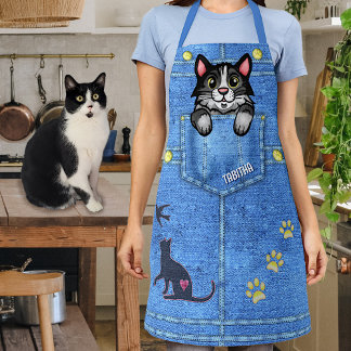 Tablier Tuxedo Chat à Faux Denim Poche avec nom personnali