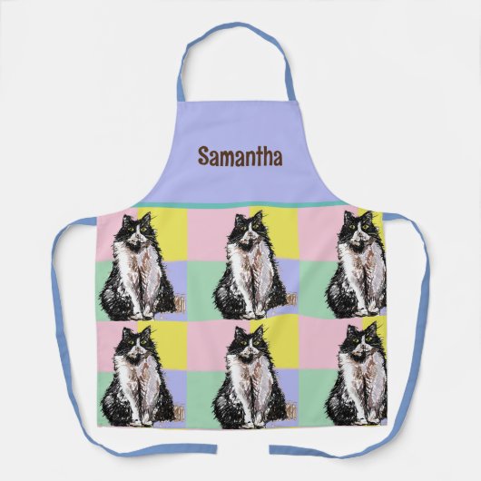 Tablier Tuxedo Chat Cute Chats Noir Blanc Pastel Arc-en-ci (Recto)