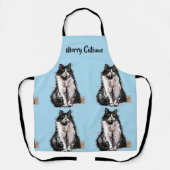 Tablier Tuxedo Chat Merry Catsmus Bleu Noël (Recto)