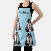 Tablier Tuxedo Chat Merry Catsmus Blue Christmas Apron (Insitu)