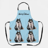 Tablier Tuxedo Chat Merry Catsmus Blue Christmas Apron (Recto)