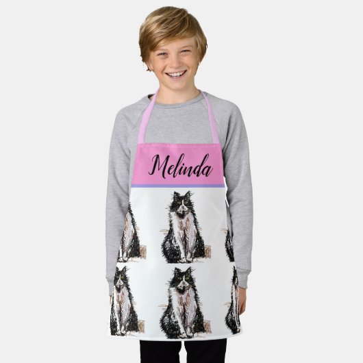 Tablier Tuxedo Chat Pastel Chats Enfants Filles Roses Apro (Porté)