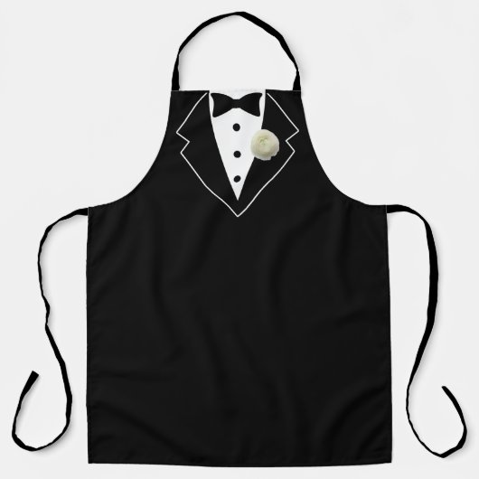 Tablier Tuxedo noir et blanc avec Fleur blanche en Lapon (Recto)