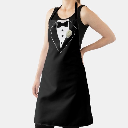 Tablier Tuxedo noir et blanc avec Fleur blanche en Lapon (Insitu)