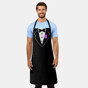 Tablier Tuxedo Noir et Blanc avec Fleur violette en Lapon