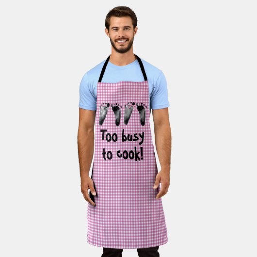 Tablier Twin Baby Footprints On Gingham (Porté)